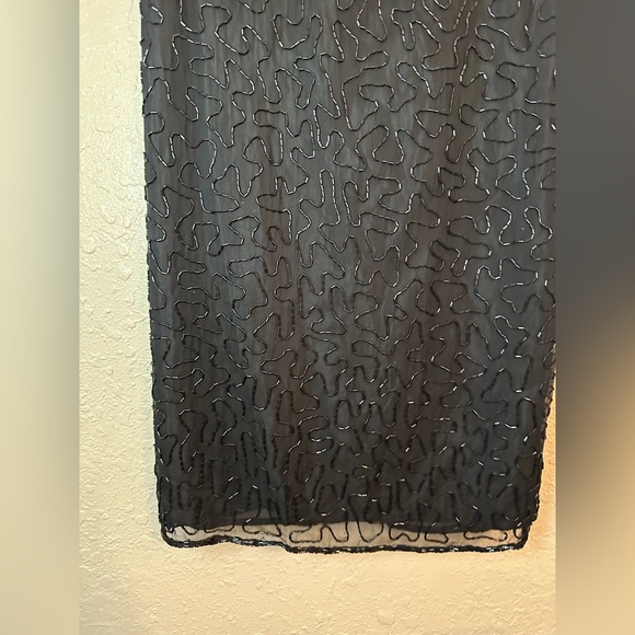 Vintage Black Beaded Sequin Cocktail Dress | Floral Art Deco Embellished Sheath - Picture 10 of 16